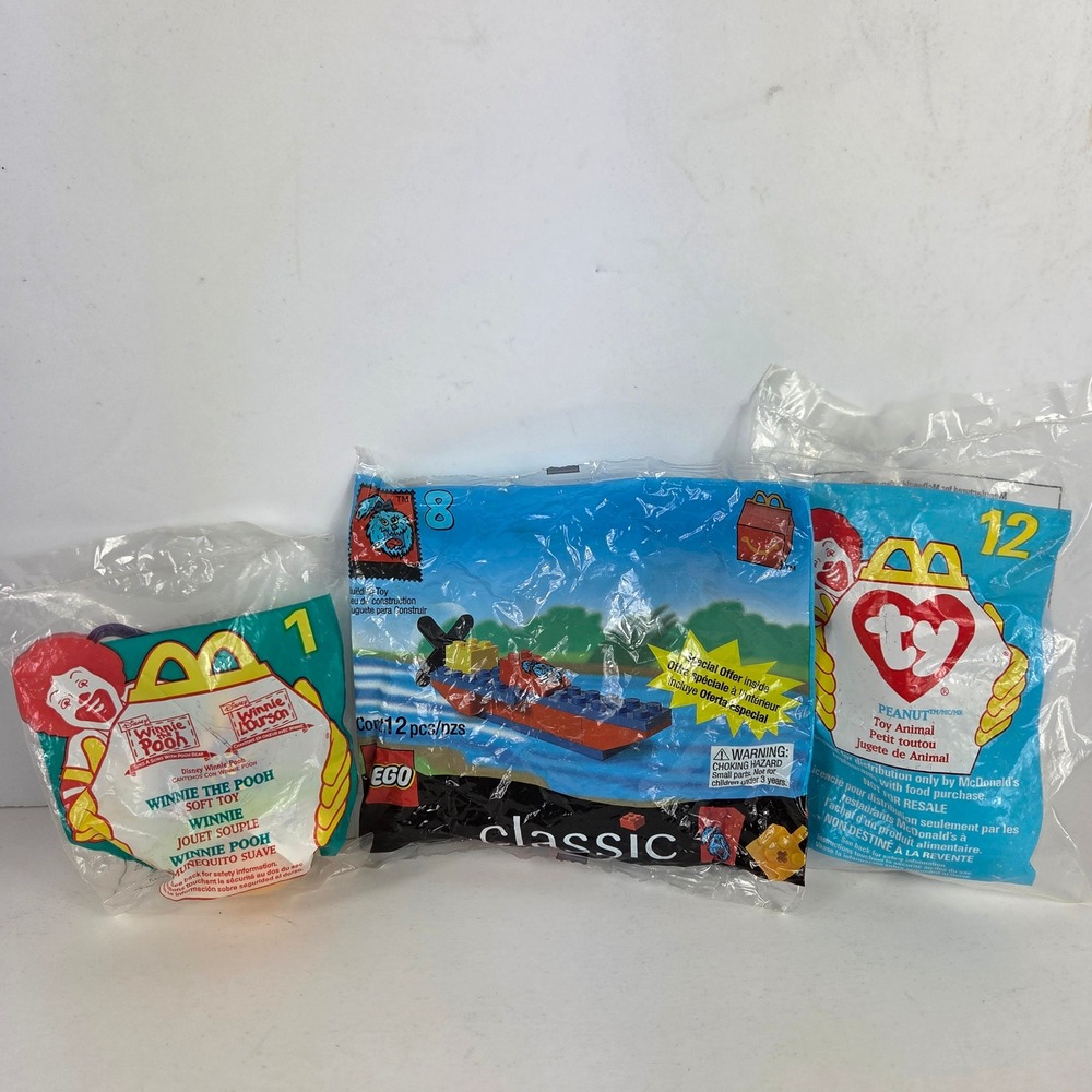 Vintage McDonalds Happy Meal Toy Lot 1998 1999 LEGO Ty Beanie Baby Winnie Pooh